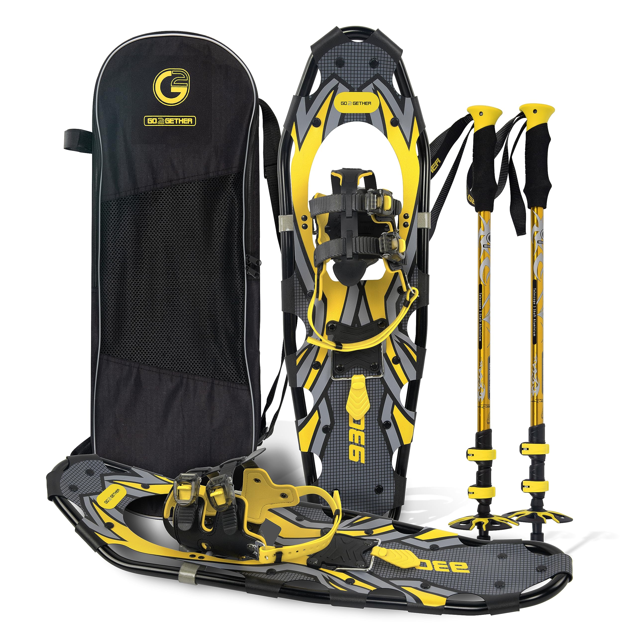 G2 21/25/30/36 Inches Light Weight Snowshoes with Toe Box, EVA Padded Ratchet Binding, Heel Lift, Flexible Pivot Bar, Durable Back Strap, Trekking Poles, Carrying Bag, Snow Baskets(5 colors available)