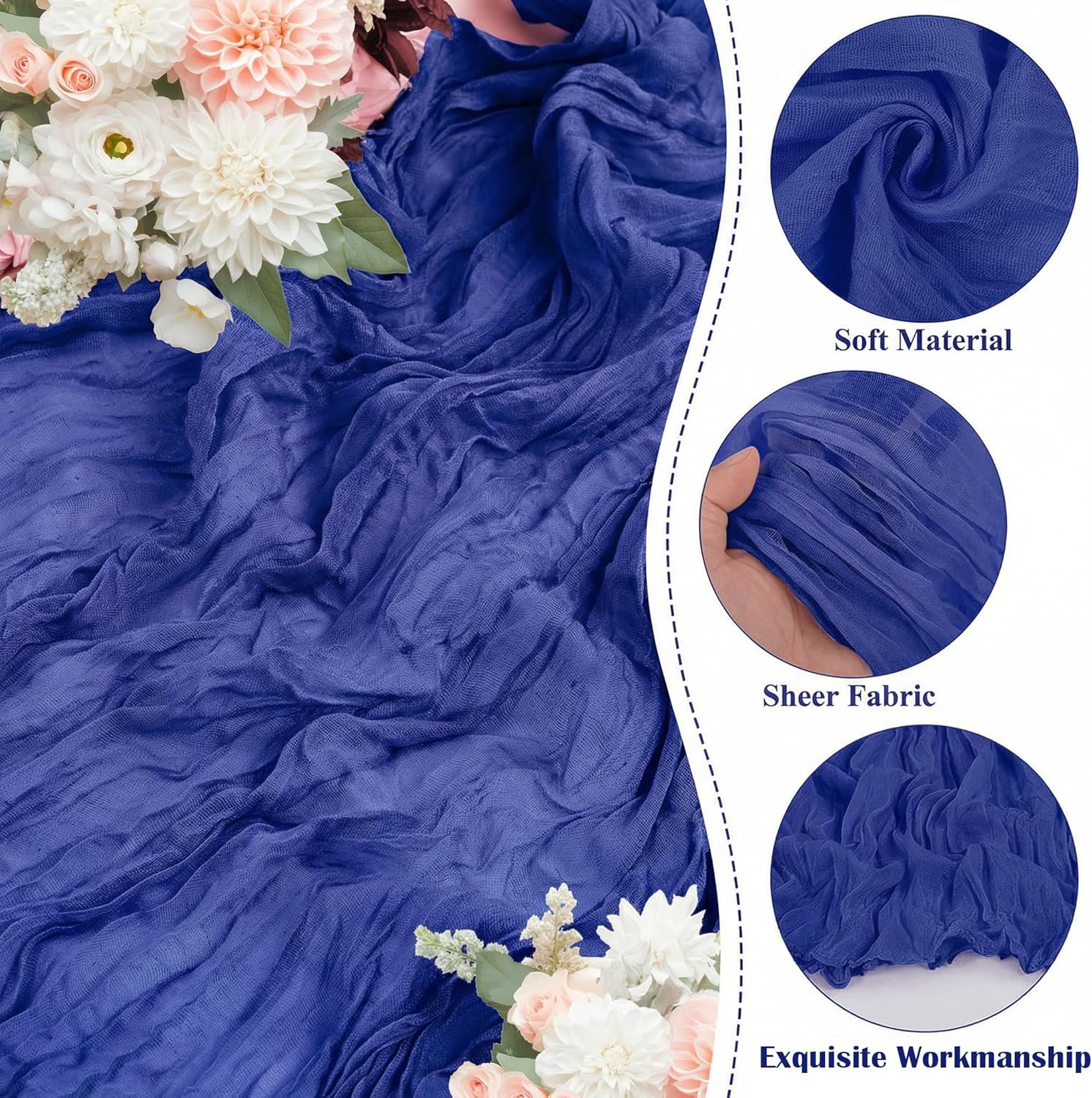 20 Packs Cheesecloth Table Runner 10FT Long Boho Gauze Fabric Table Runner Vintage Rustic Sheer Runners for Wedding Party Bridal Baby Shower Table Decorations (Royal Blue)