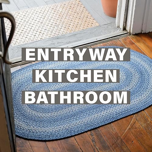 Miniatura 8 de Homespice Alfombras trenzadas ovaladas color azul Demin de 16 x 24 pulgadas, perfectas para cualquier cocina, baño o entrada