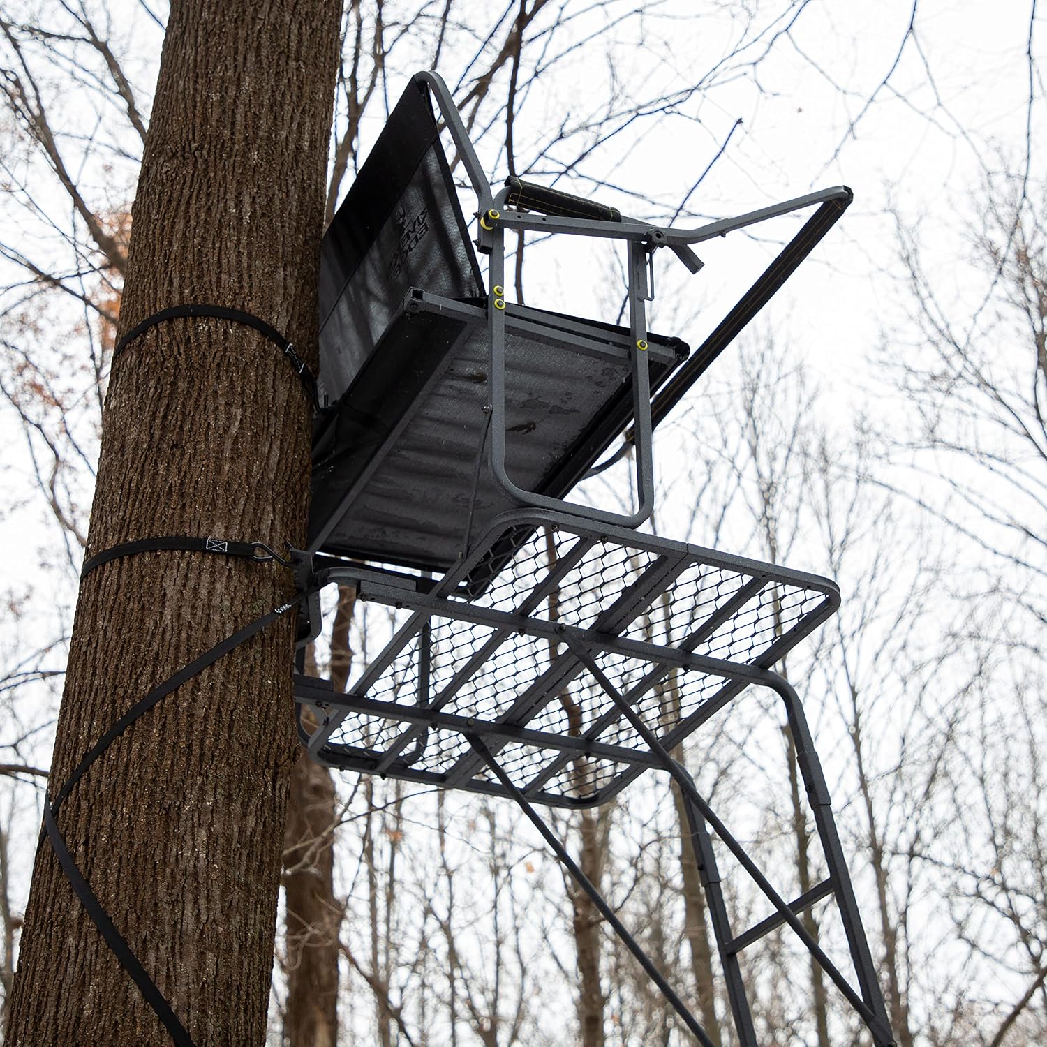Rivers Edge® TwoPlex™ 2-Man Ladder Stand, 17’1” Height, Flip-Up TearTuff™ Mesh Bench Seat, 40” Wide Platform, 2-Way Adjustable Shooting Rail, RE665