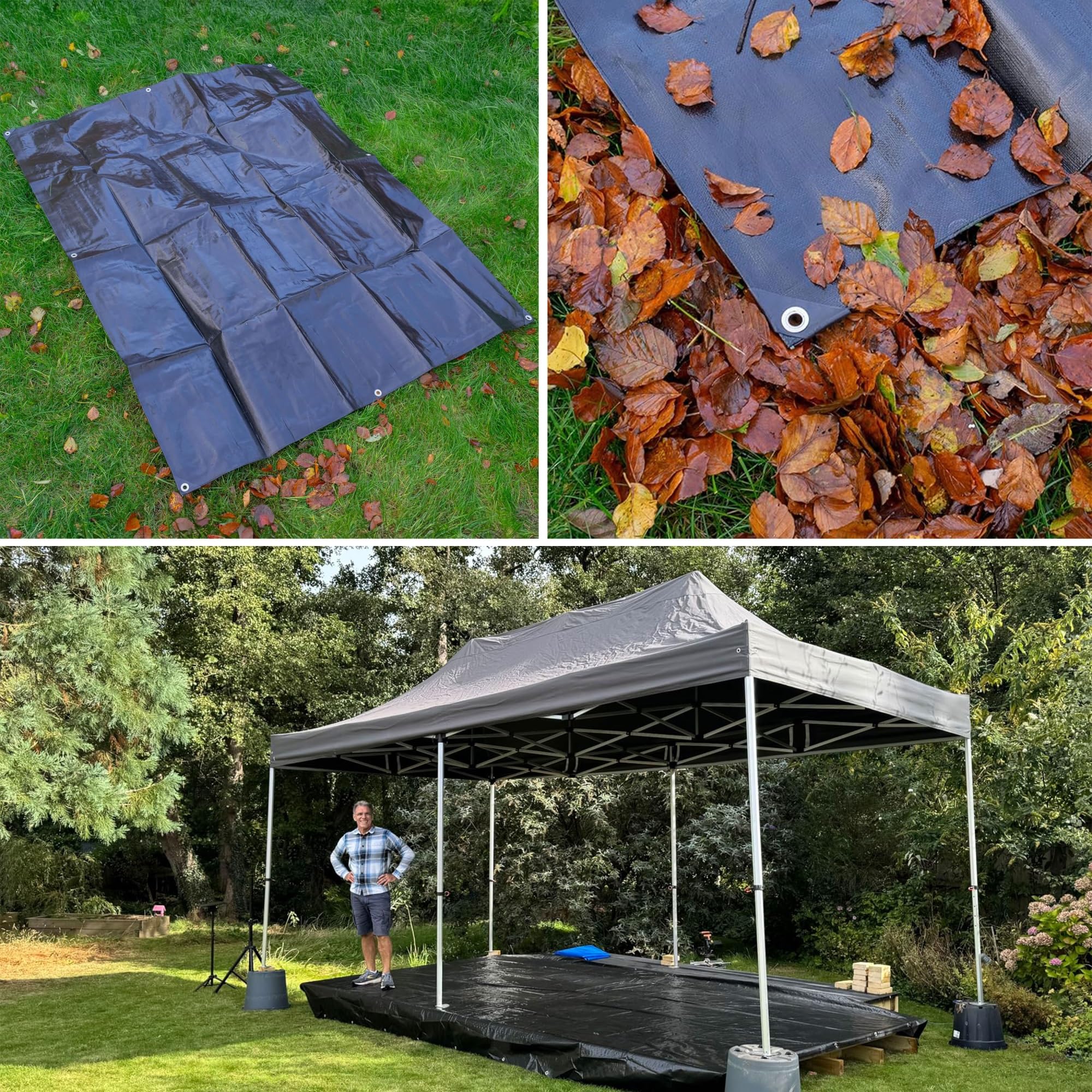 Lona Impermeable Exterior Heavy Duty 200g/m² PE 4x10m Toldo Reforzado Protección Cubretodo Duradera Resistente a Los Rayos UV Desgarros, Multiusos para Muebles Jardín Piscina Coche Negro