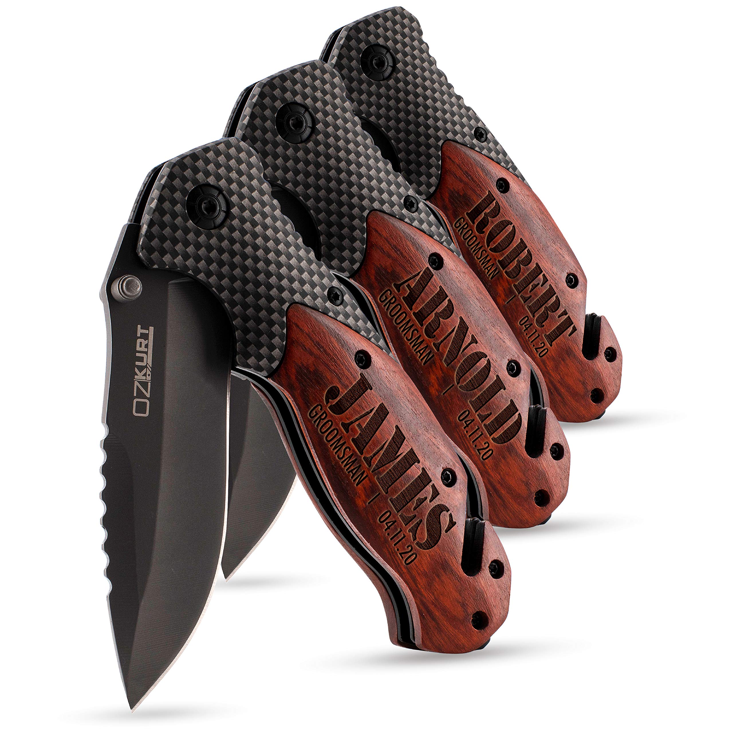 Set of 3, Groomsmen Gifts, Personalized Groomsmen Pocket Knife w/Name, Title & Date, Groomsman Gift for Wedding, Custom Groomsmen Gifts Pocket Knives,