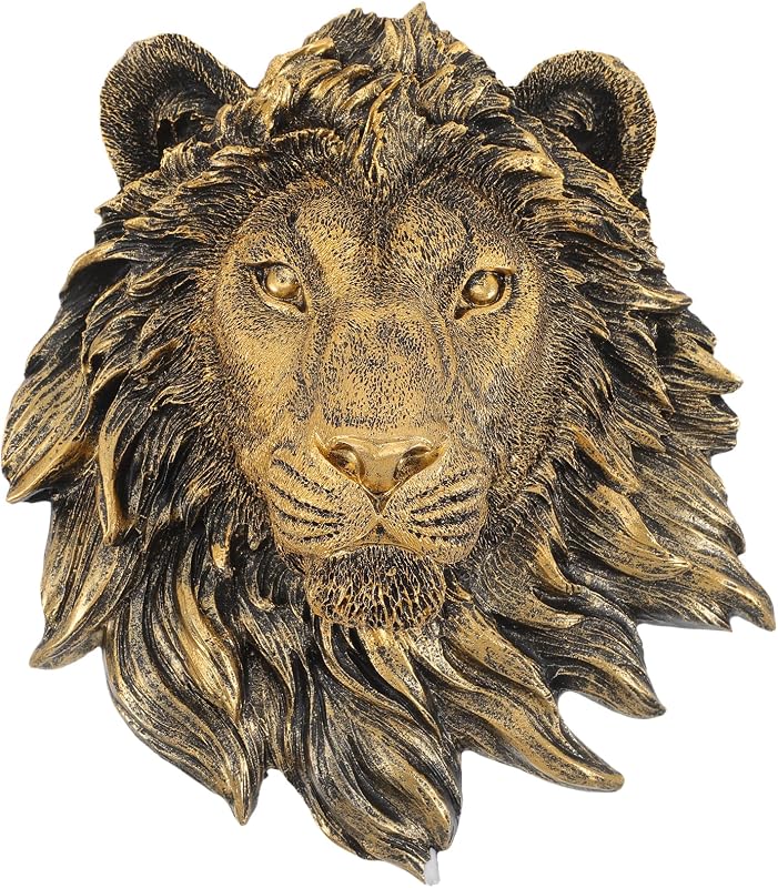 Veemoon Lightweight Lion Head Wall Decor Lion Head Wall Mount Sculpture Resin Hanging Animal Stuate Bronze Animal Plaque Home Ornament Fake Beast Decorations for Farmhouse Plaque(20 * 23 * 9.5cm)