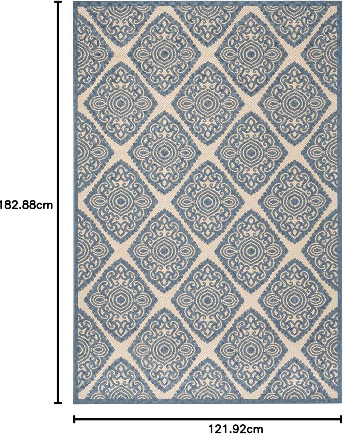 SAFAVIEH Linden Collection 4' x 6' Cream / Aqua LND132L Trellis Indoor/ Outdoor Non-Shedding Easy scrubbing Patio Backyard Porch Deck Mudroom Accent-Rug