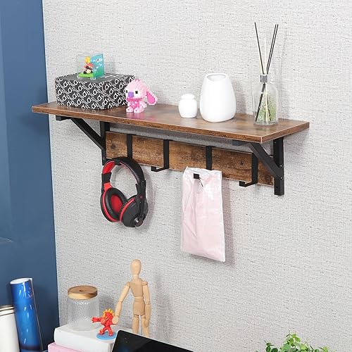 Miniatura 9 de JJS Perchero flotante para colgar en la pared, estantes de almacenamiento con ganchos para abrigos, soporte para llaves para entrada, pasillo, baño,