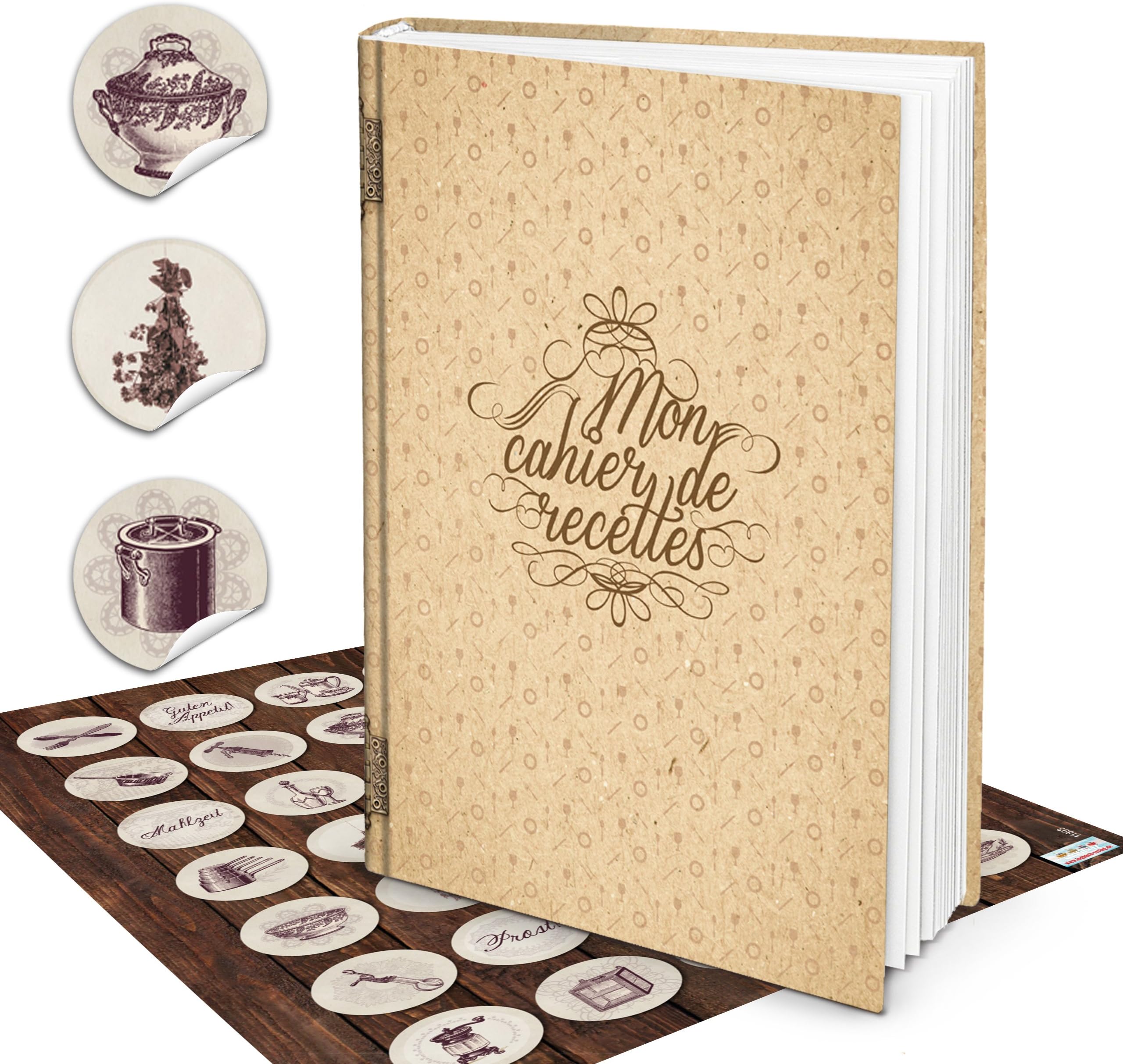 Grand Livre de Recettes XXL + 35 Autocollants/Stickers Vintage Carnet ...