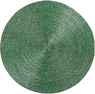 Glass Bead Placemat, Handmade Round Tablemat with Fabric Back, Dining Table Mats in Green, Set of 4-14 in