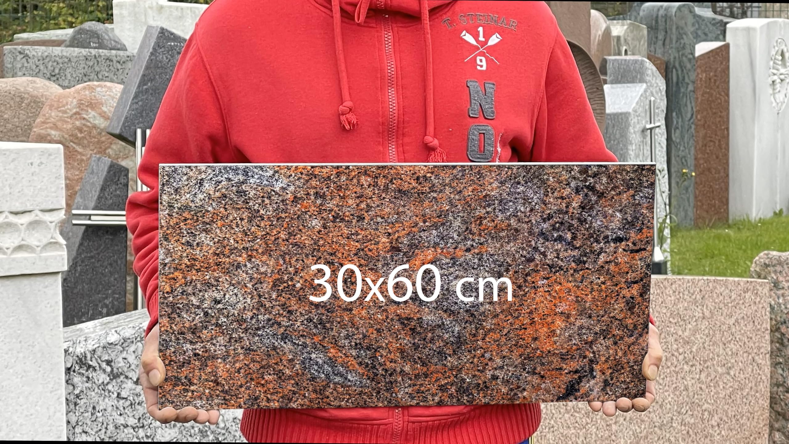 Grabplatte mit Inschrift aus Granit Multicolor Rot, personalisierbar Gedenktafel für Urnengrab, Wählmotiv, Grabstein für 1-2 Pers., Urnengrabstein (Multicolor Rot, 30x40cm mit Stützen, Kreuz)