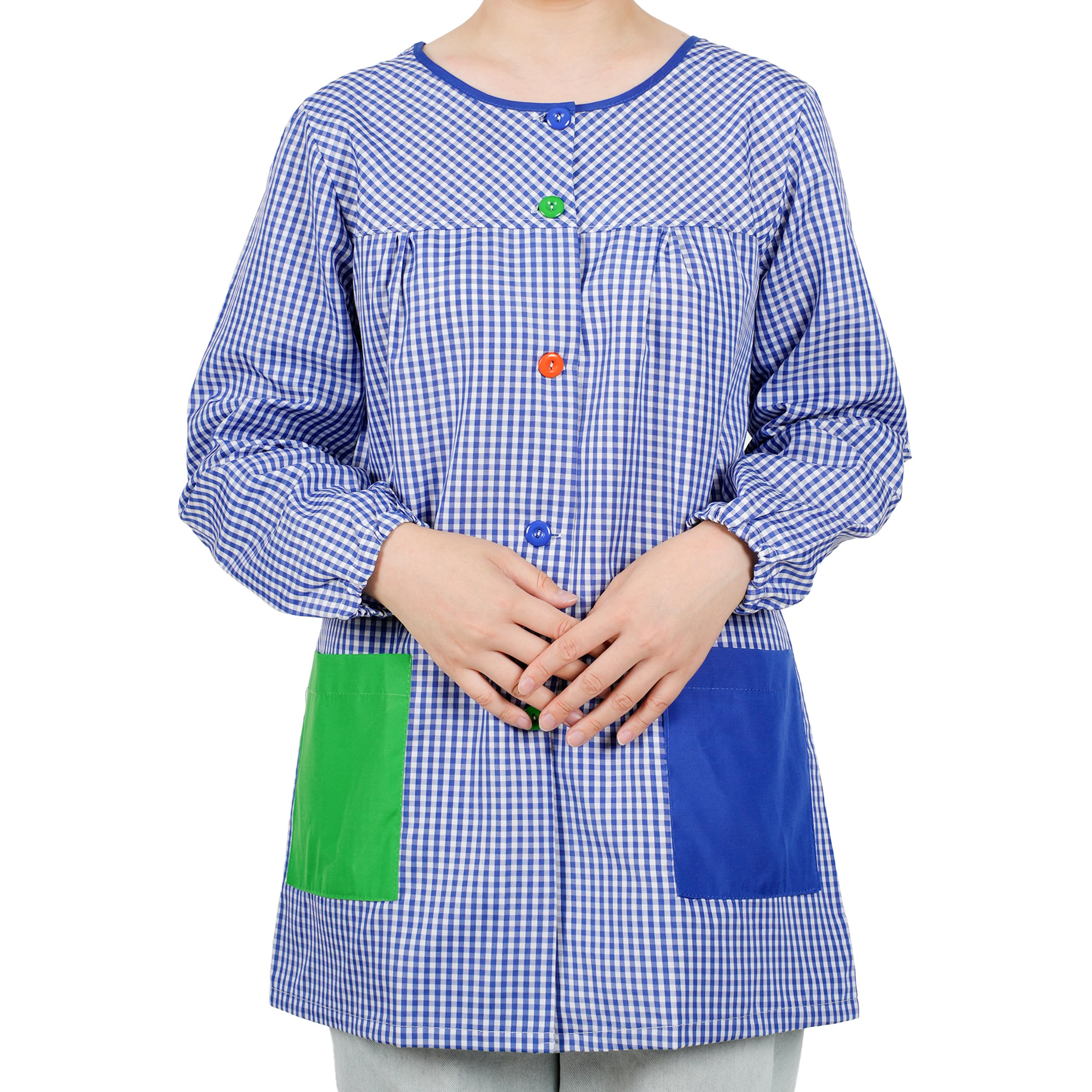 Etrexonline Bata Escolar Unisex - Babi Profesora Cuadros - Bata Maestra Manga Larga para Adulto