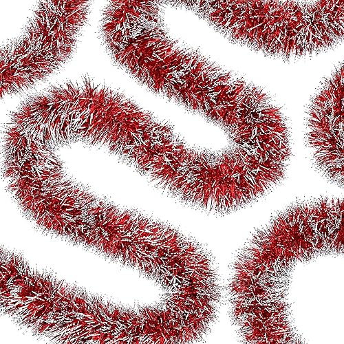 Miniatura 9 de Guirnalda de oropel de Navidad de 50 pies, guirnalda metálica con punta de escarcha, decoración de árbol de Navidad, corona brillante para