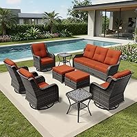 Vista 10 de Joyside Silla mecedora giratoria para exteriores para patio, mecedora de mimbre para exteriores con cojines de tela de olefina adecuada para porche