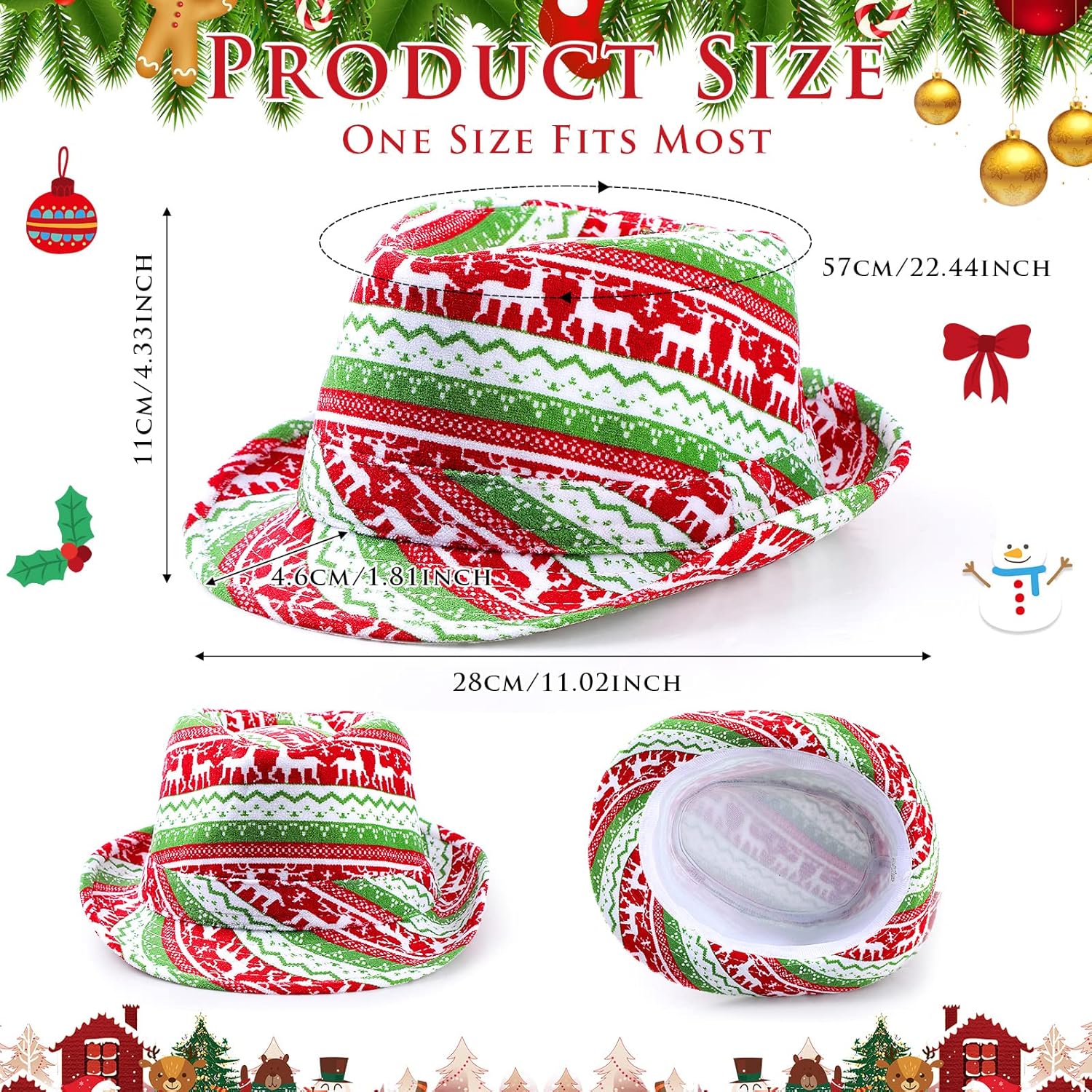 Jadive 6 Pcs Ugly Sweater Hat Funny Christmas Holiday Red and Green Party Hat for Adults Unisex Short Brim - Image 2