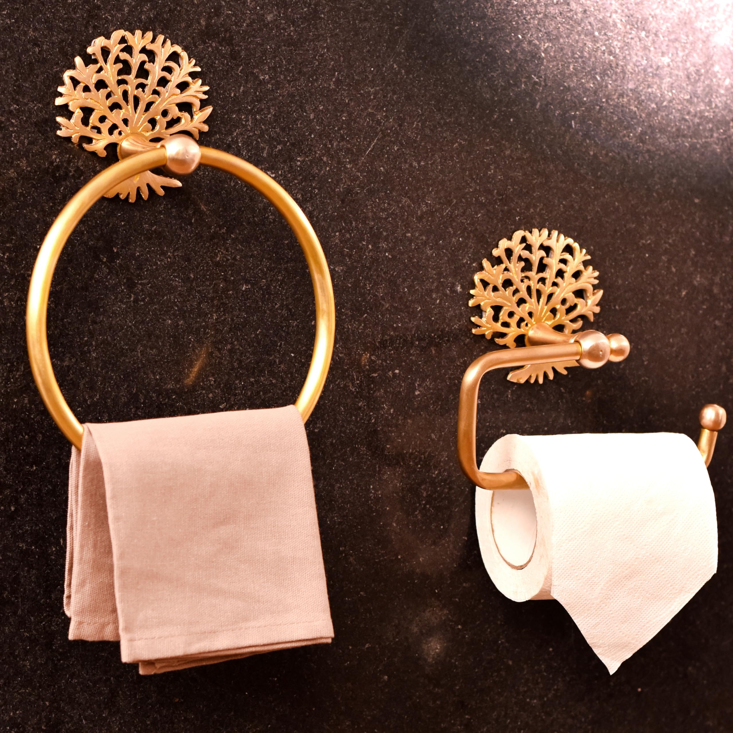 IndianShelf 2 Pieces Tree Antique Brass Toilet Paper Holder - Gold Toilet Paper Holder- Vintage Kitchen Paper Holder- Tree Brass Towel Ring - Gold Towel Ring - Gold Hand Towel Holder for Bathroom (B0CPFG5H3V) Amazon Price History, Amazon Price Tracker