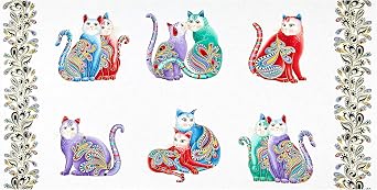 Benartex Cat-I-tude 2 PurrFect Together Purr Fect Together White/Multi, Fabric by the Yard