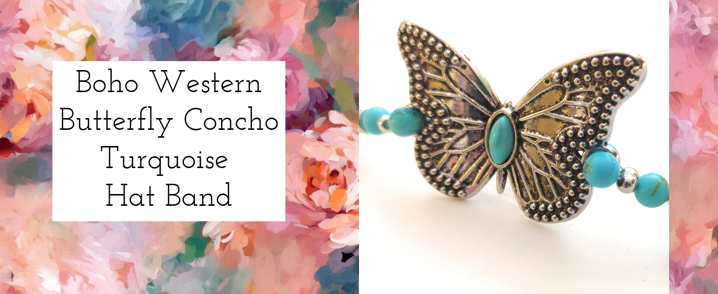 9127 Boho Western Butterfly Hat Band For Women Turquoise Bead Hat Band Genuine Beaded Turquoise Cowboy Hat Band, Native American Beaded  main image 3