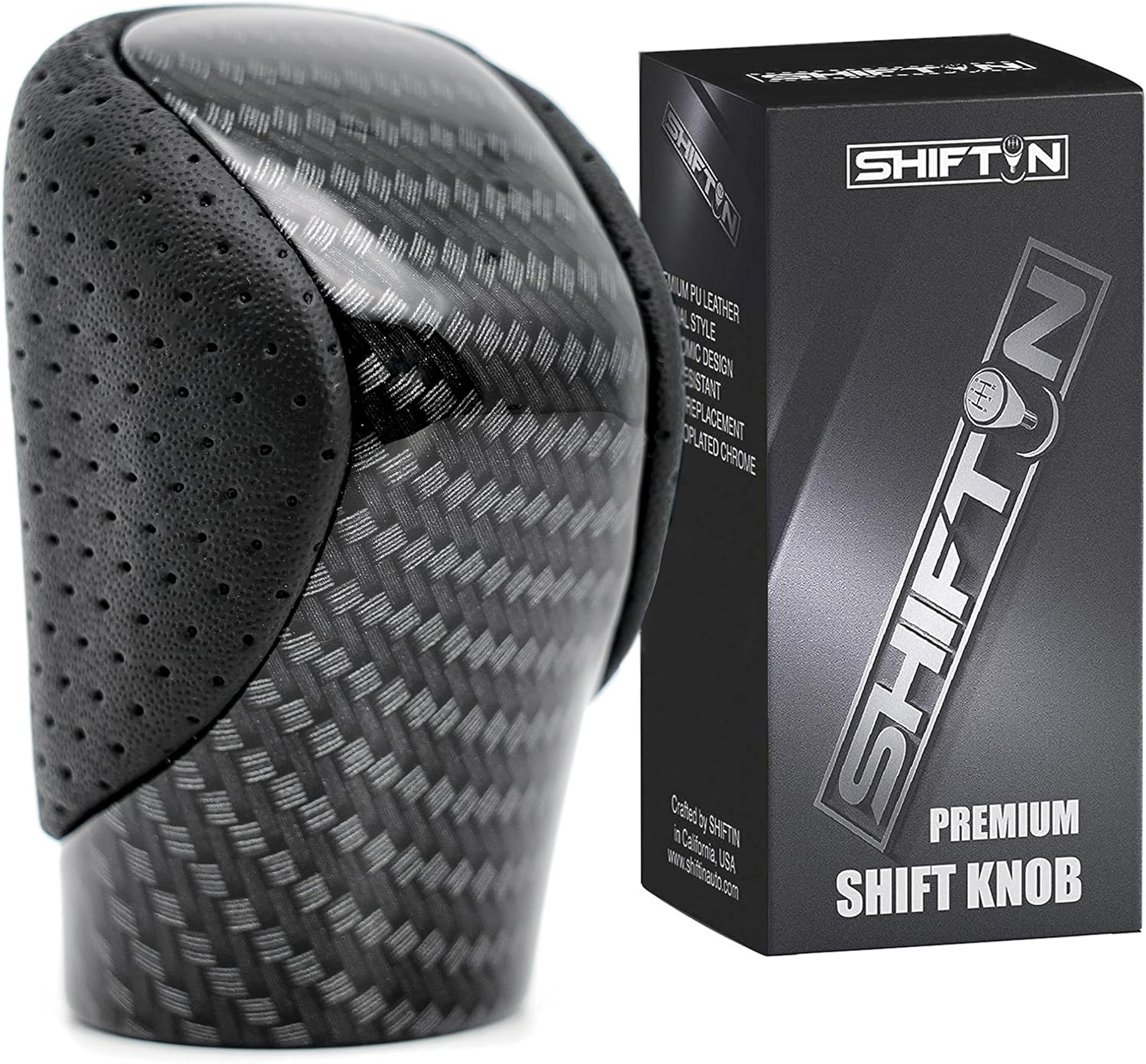 Gear Shift Knob Shifter for Lexus ES GS GX is NX RC RX 200t 300 350 3450h 450hL 350L (Punched Black Leather/Carbon Pattern)