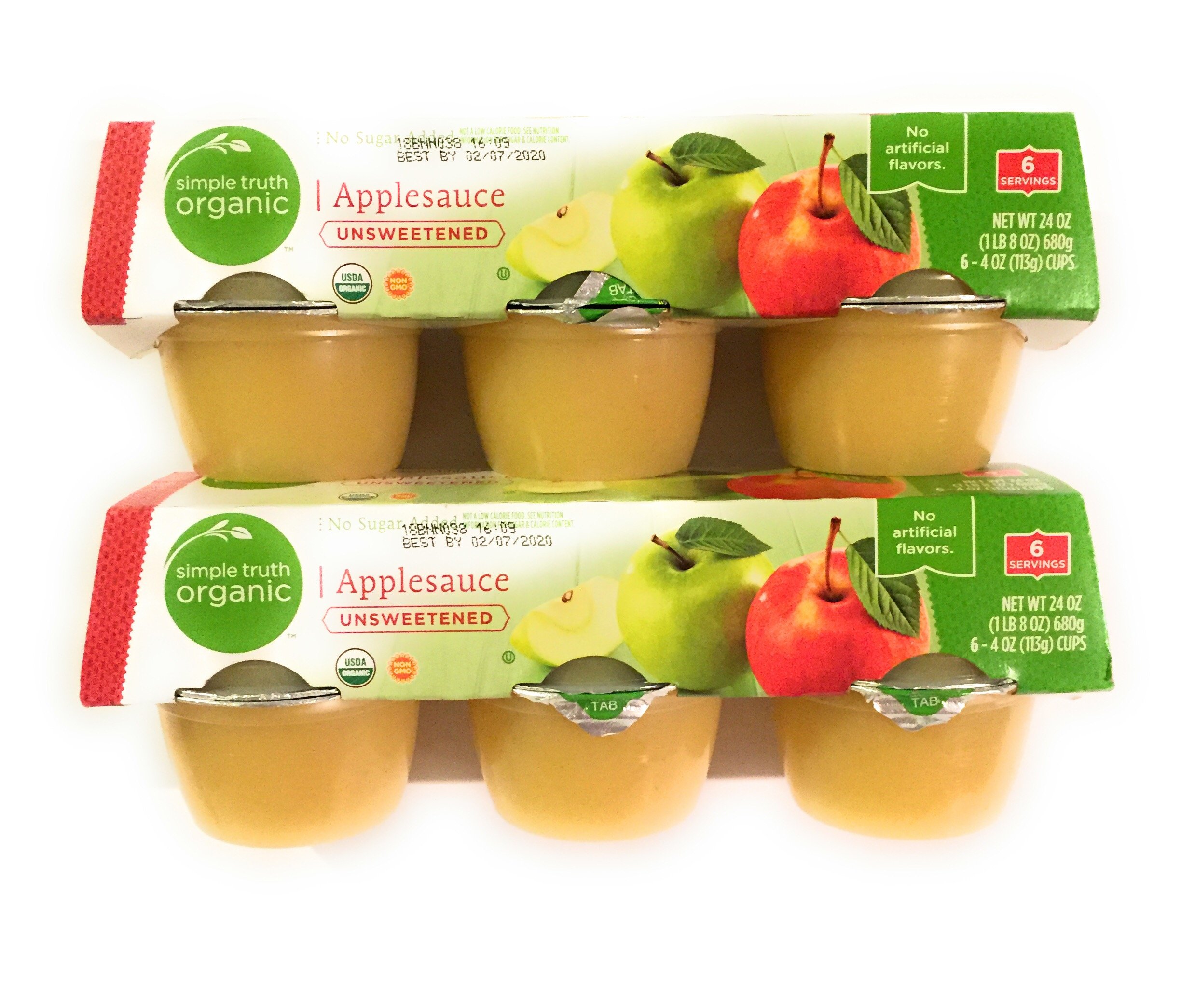 2 Packages Simple Truth Organic Applesauce Unsweetened 4 Ounce Cups For Snacks, Lunch and Games...