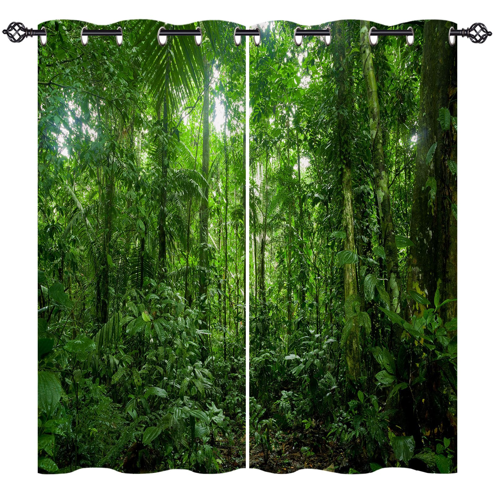 ANHOPE Jungle Curtains Eyelet Ring Top Soft Thermal Insulated Blackout Curtains Nature Tropical Rainforest Print Pattern Decorative Window Drapes for Bedroom Living Room 66 x 54 Inch 2 Panels โ image 1
