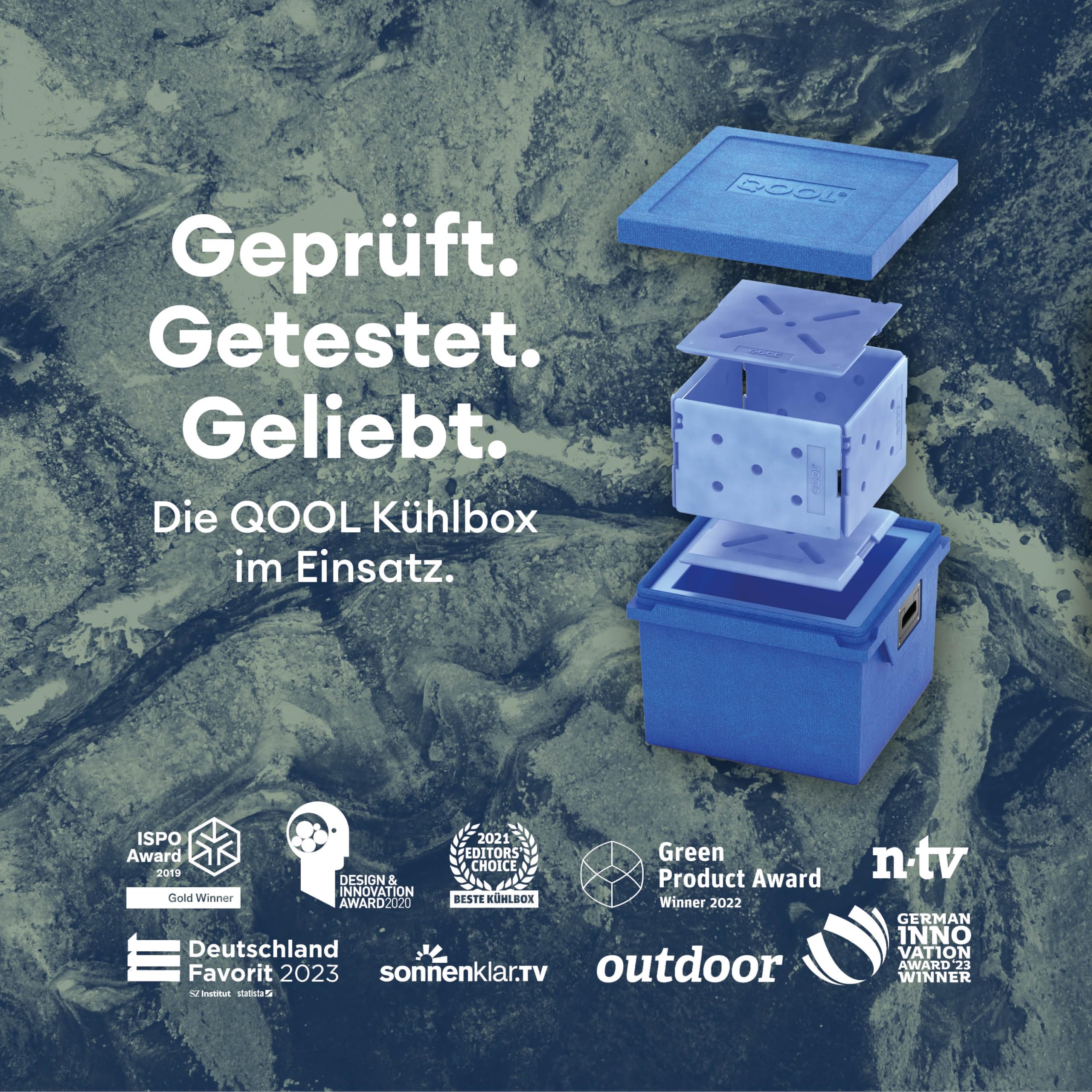 QOOL Lodówka Eco+ 27 l | Made in Germany | wykonana z materiału pochodzącego z recyklingu | zaawansowana technologicznie lodówka bez prądu | do 10 dni samodzielna | chłodzenie lub zamrażanie | 10 lat