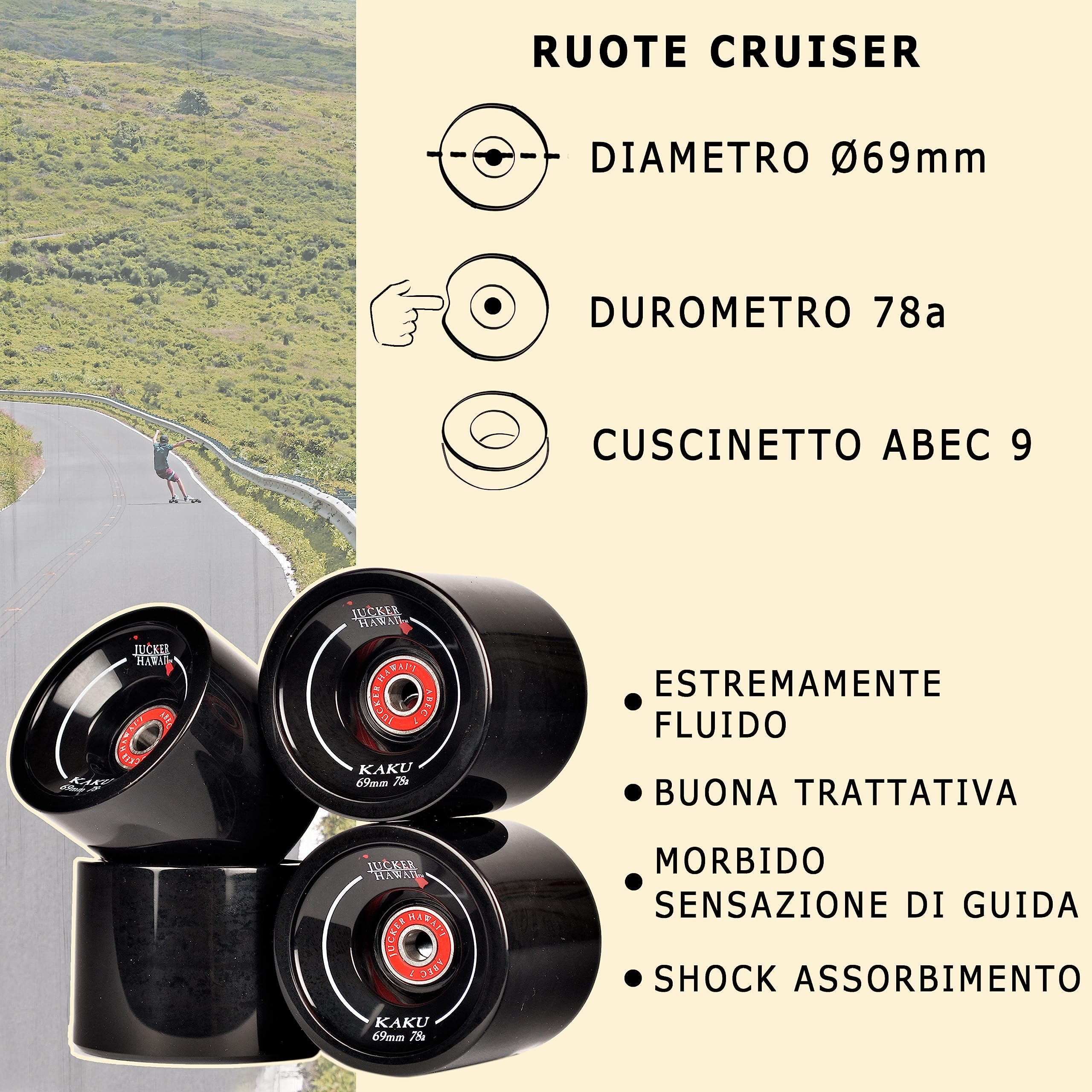 JUCKER HAWAII Longboard Skateboards - Freeride Cruiser Boards costruzione in fibra di vetro di bambù - per Principianti e Professionisti