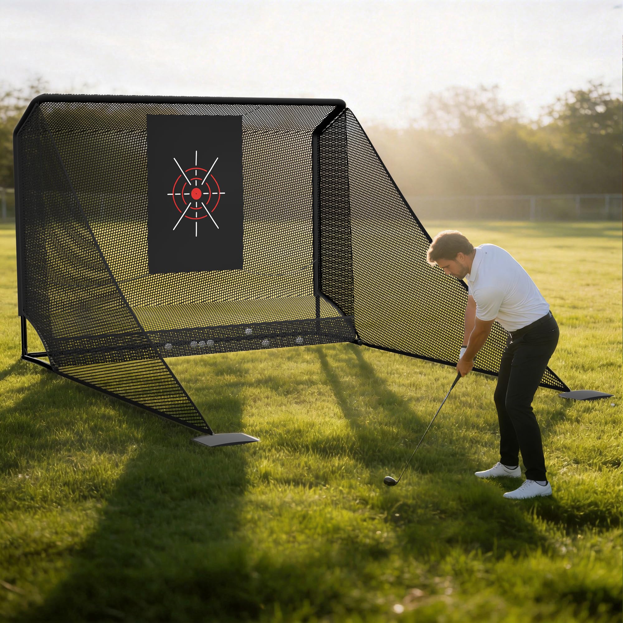 Thanaddo Golfnetz Übungsnetz 3 x 3,5m Golfübungsnetz Set mit Ziel-Tuch, Golf Trainingshilfe Trainingsnetz mit Bälle-Netz und Tragetasche für Outdoor Garten Trainingsplatz