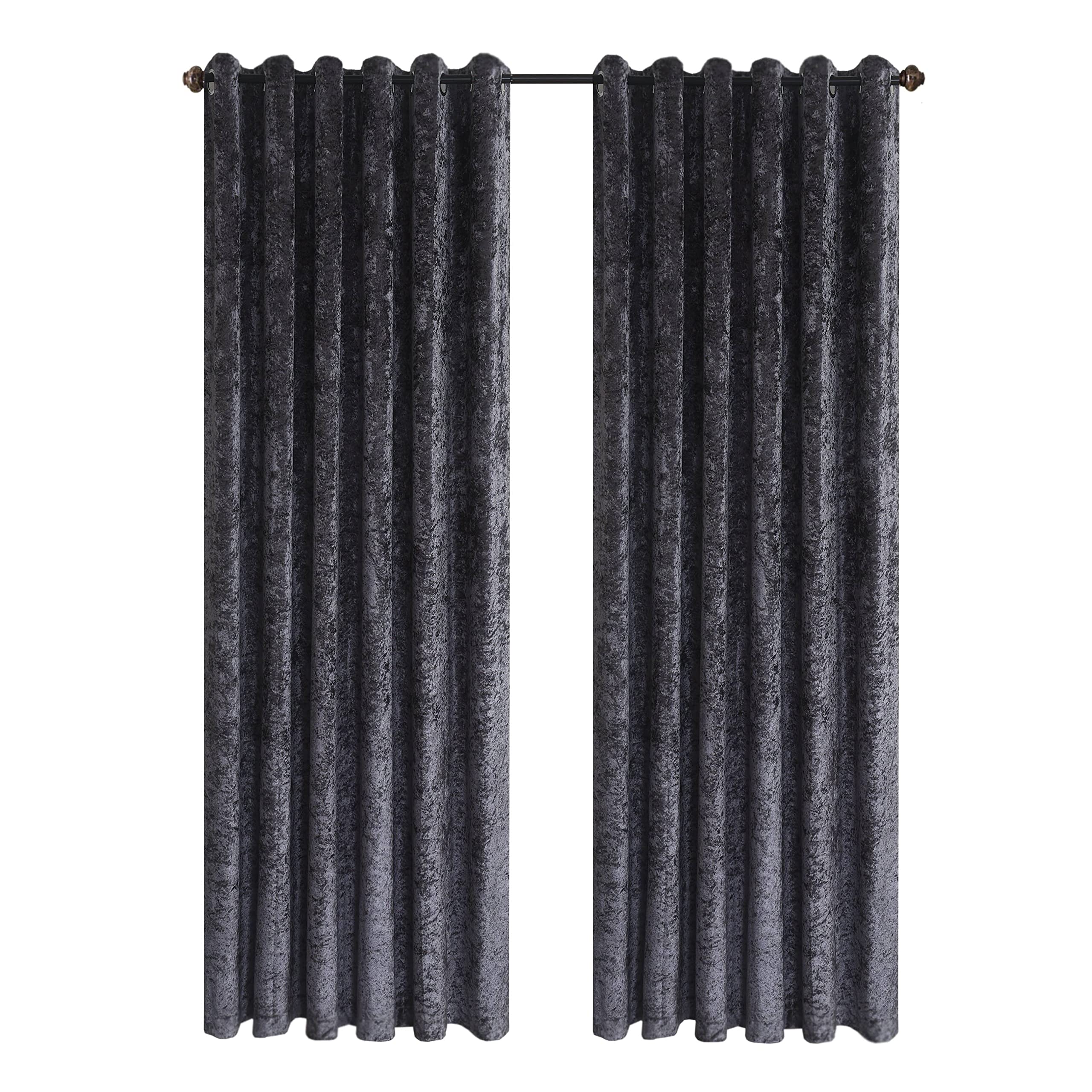 CHARKHAH Crushed Velvet Curtains for Bedroom Living Room Kitchens Ultra Soft and Graceful Fabric Pair of Fully Lined Prepared Blackout Curtain with Eyelet Ring Top (Charcoal, 90" Wide x 90" Drop)