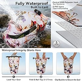 MARCHWAY Floating Waterproof Dry Bag Backpack 5L/10L/20L/30L/40L, Roll Top Sack Keeps Gear Dry for Kayaking, Rafting, Boating, Swimming, Camping, Hiking, Beach, Fishing (Flower, 10L)