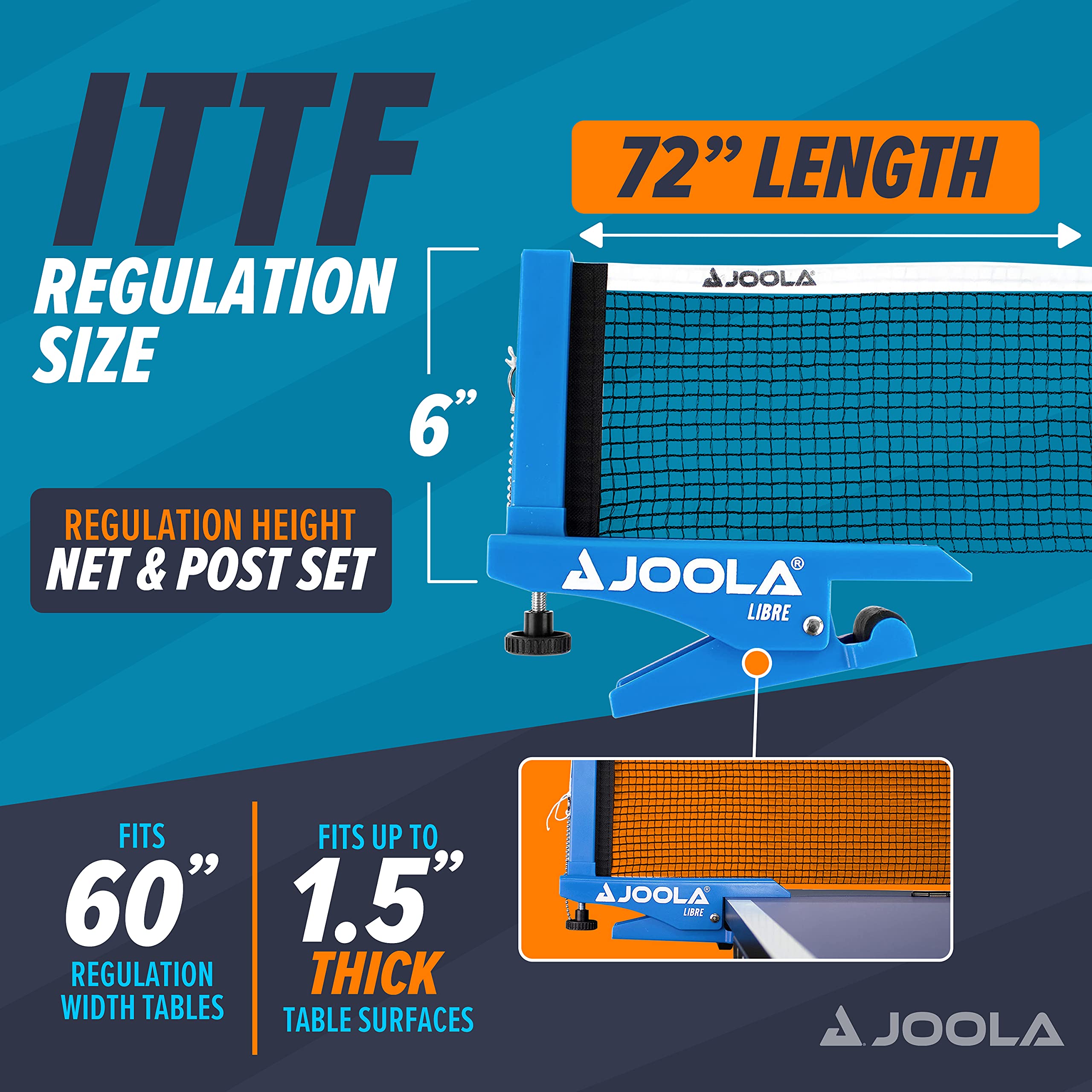 JOOLA - Rete da Ping Pong Libre- Outdoor per Sport ricreativi, Tecnica a Morsetto, Regolabile in Altezza con Vite di bloccaggio