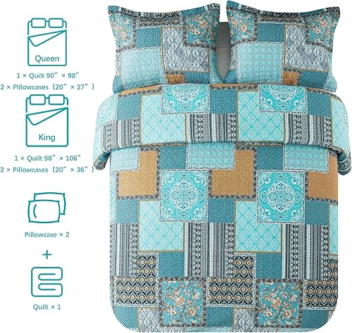 Miniatura 5 de BEDISELY Colchas de algodón tamaño Queen, colcha ligera estilo granja tamaño Queen (90 x 98 pulgadas), juego de ropa de cama floral suave y