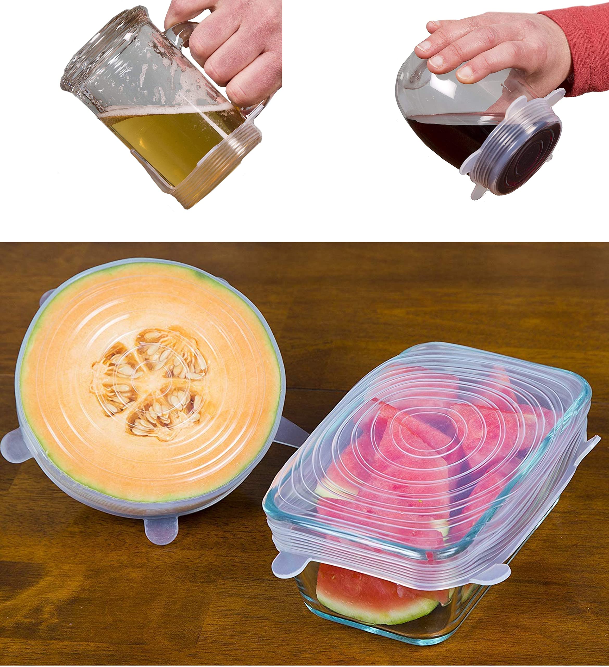 Lukzer 6PC Silicone Stretch Lids Microwave Safe Flexible and Reusable Air-Tight Vacuum Sealer Food Wrap Covers for Bowls, Plates, Cans, Jars, Glassware, Fruits Kitchen Food Safety CH-231-6 3