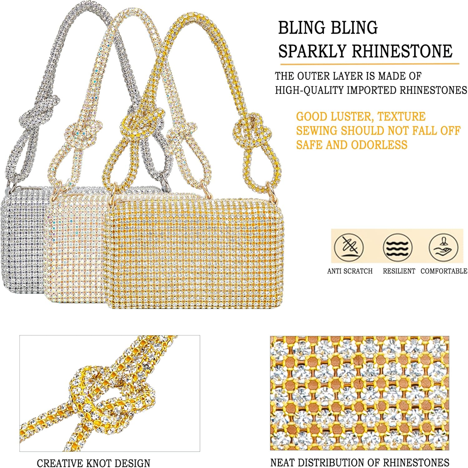 BBTT.ful Rhinestone Evening Handbags Sparkling Crystal Purse Daily Casual Shoulder Bag