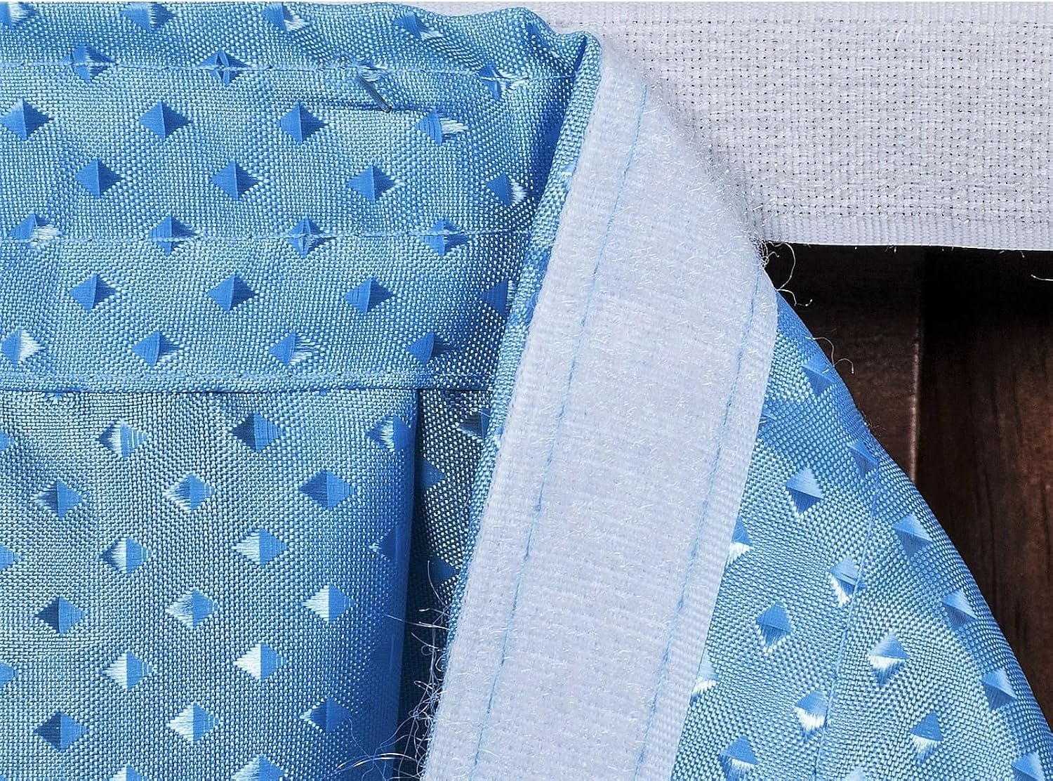 Decorator Table Skirt Ruffled Fabric Diamond Pattern Hook-and-Loop, Wedding Trade Baby Event Buffet, 17 Feet x 30 Inches, Blue