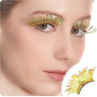 Dorisue Halloween lashes Gold eyelashes glitter eyelashes golden cosplay eyelashes yellow False Eyelashes Extension for Women Girls P24