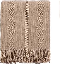 BATTILO Home Khaki Throw Blanket Geometric Pattern Indoor Outdoor Knitted Throws for Sofa Couch Chair Bed Fall Decor Home Decor 50"x60" (Tan)
