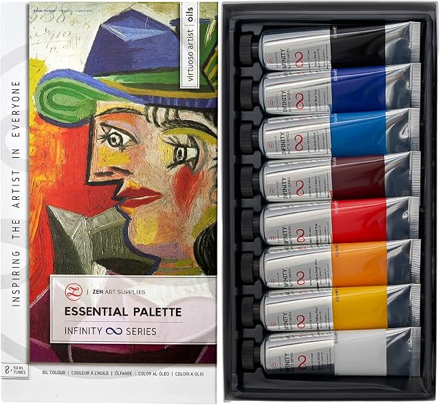 Professional Oil Paint Set for Artists - 8 x 50ml Large Tubes - Non-Toxic Artist Oil Paints. Highly Pigmented, Lightfast Oil Colour Paints, Creamy Texture - Essential Palette by ZenART