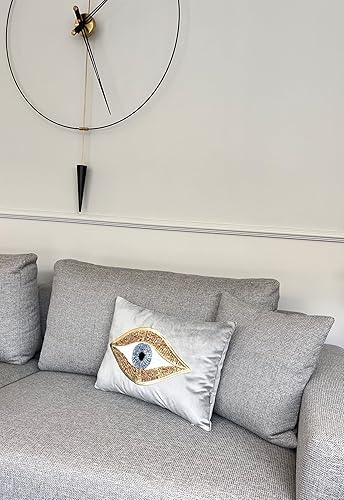 Miniatura 10 de GELIVING Funda de almohada con patrón de mal de ojo para sofá, funda de cojín de lentejuelas doradas de terciopelo naranja, protección contra ojos