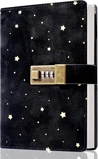 Lock Journal CAGIE Secret Refillable Diary,Corduroy-covered Locking Journal for Adults,Women Writing Personal Locked Diary Notebook Black