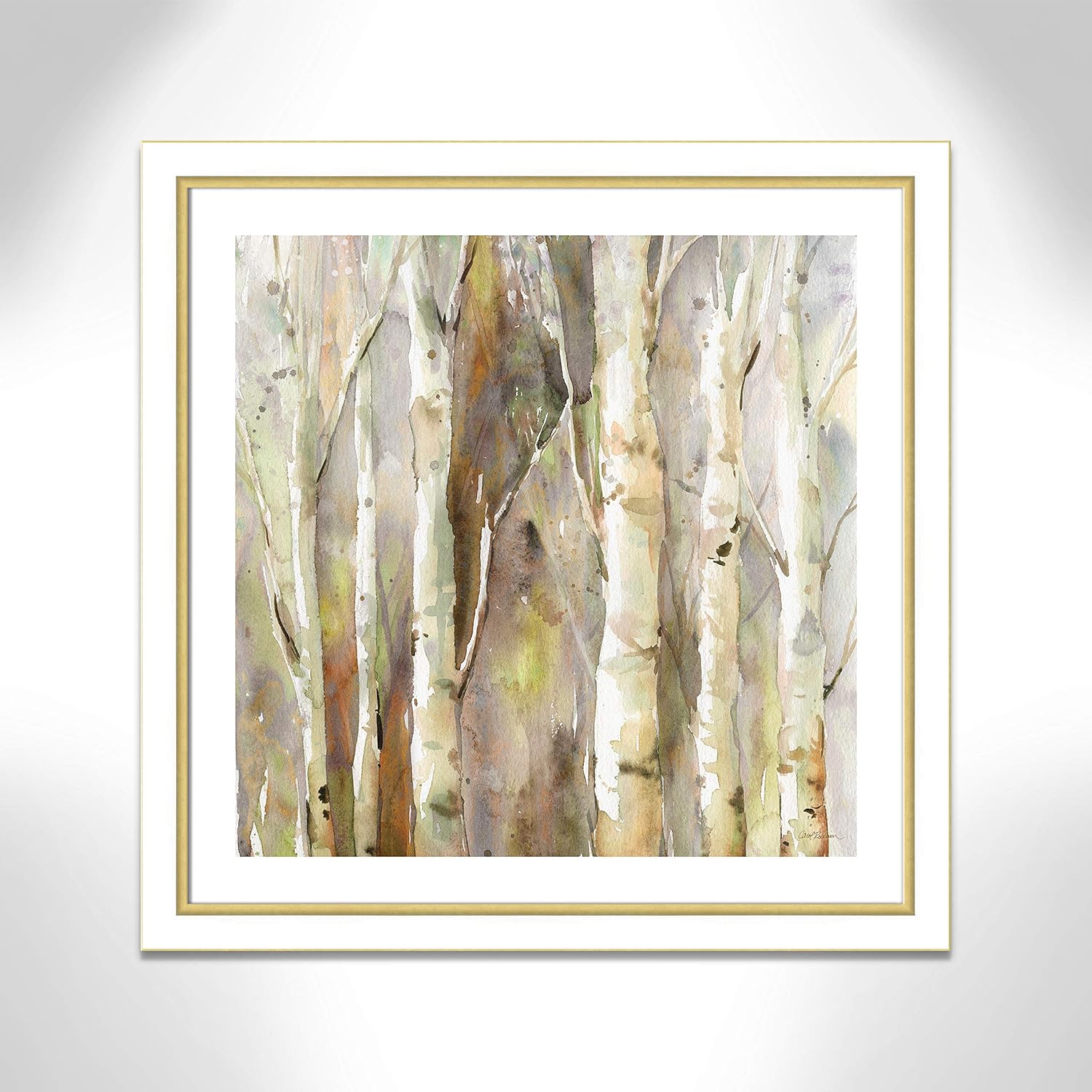 Onе-Dау Sаlе: Uр tо 60% оƒƒ Casa Fine Arts Quiet Morning I Neutral Birch Tree Forest Landscape Archival Watercolor Art Print, 31 x 31, White and Gold Frame