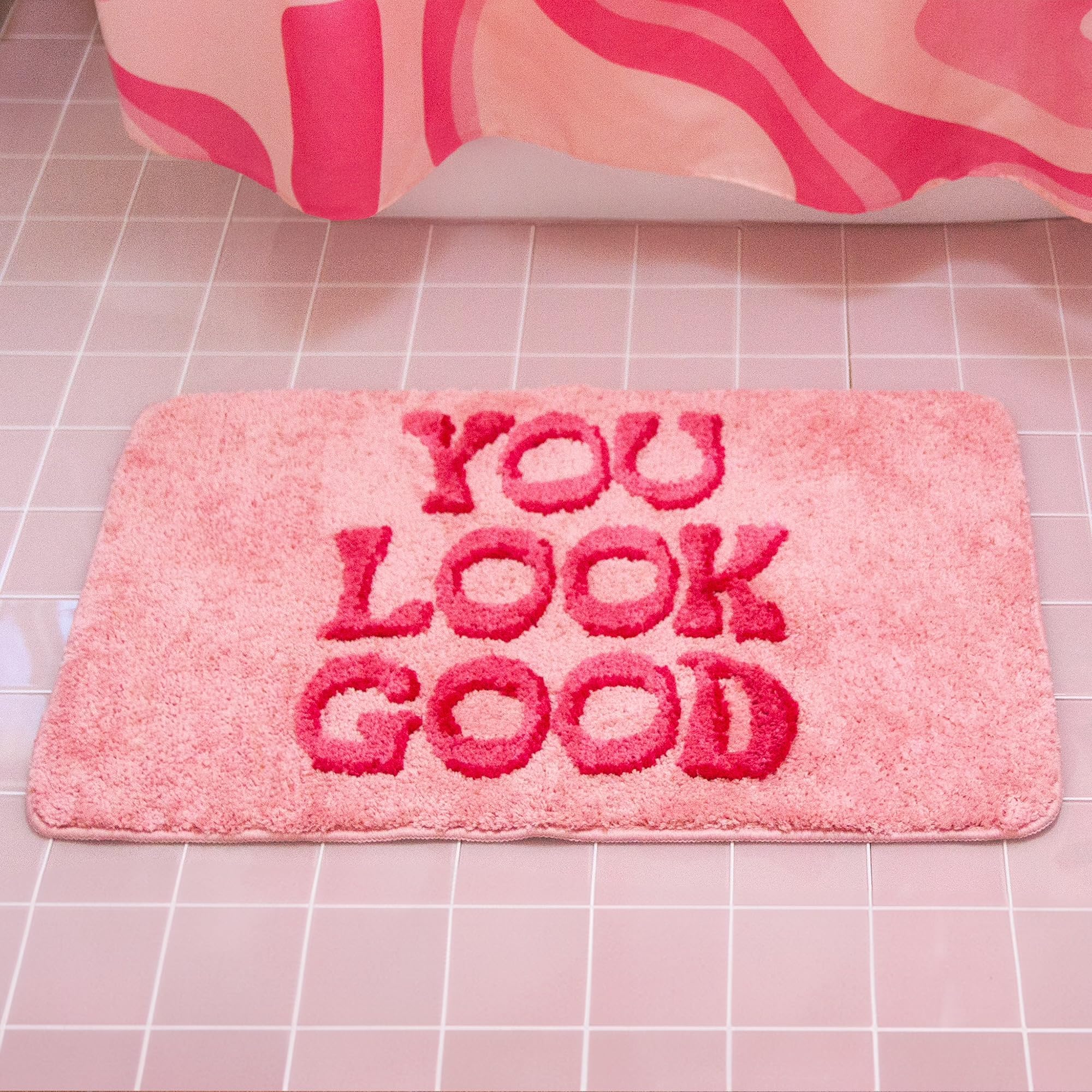 Bathroom Decor You Look Good Bath Mat Rug Pink 31" x 20"