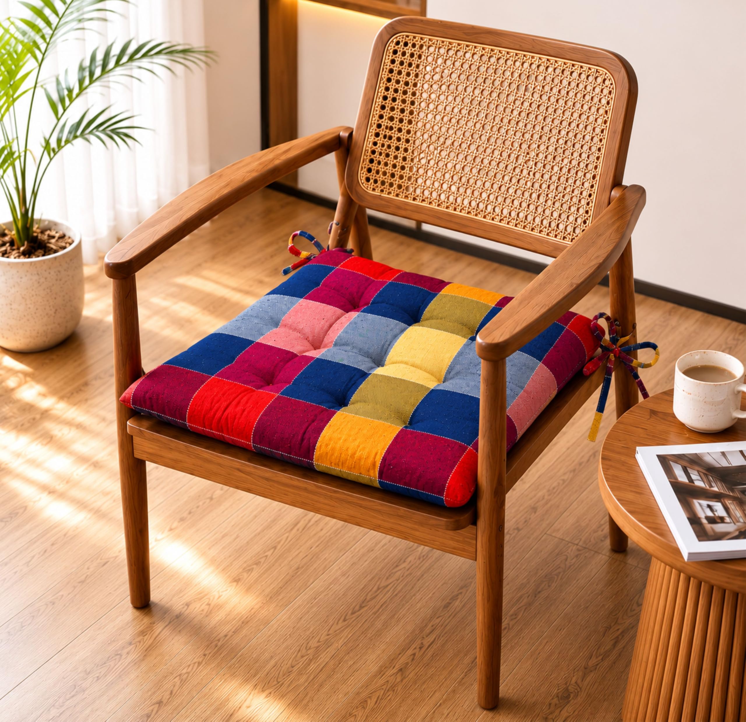 BSB HOME Chair Pad Cushion with Tie Straps, Thick Tufted Seat Cushion for Dining, Office & Wooden Chairs, Soft Comfortable Chair Seat Pad with Durable Stitching, 16 x 16 Inches (41 x 41 cm) - Cobalt