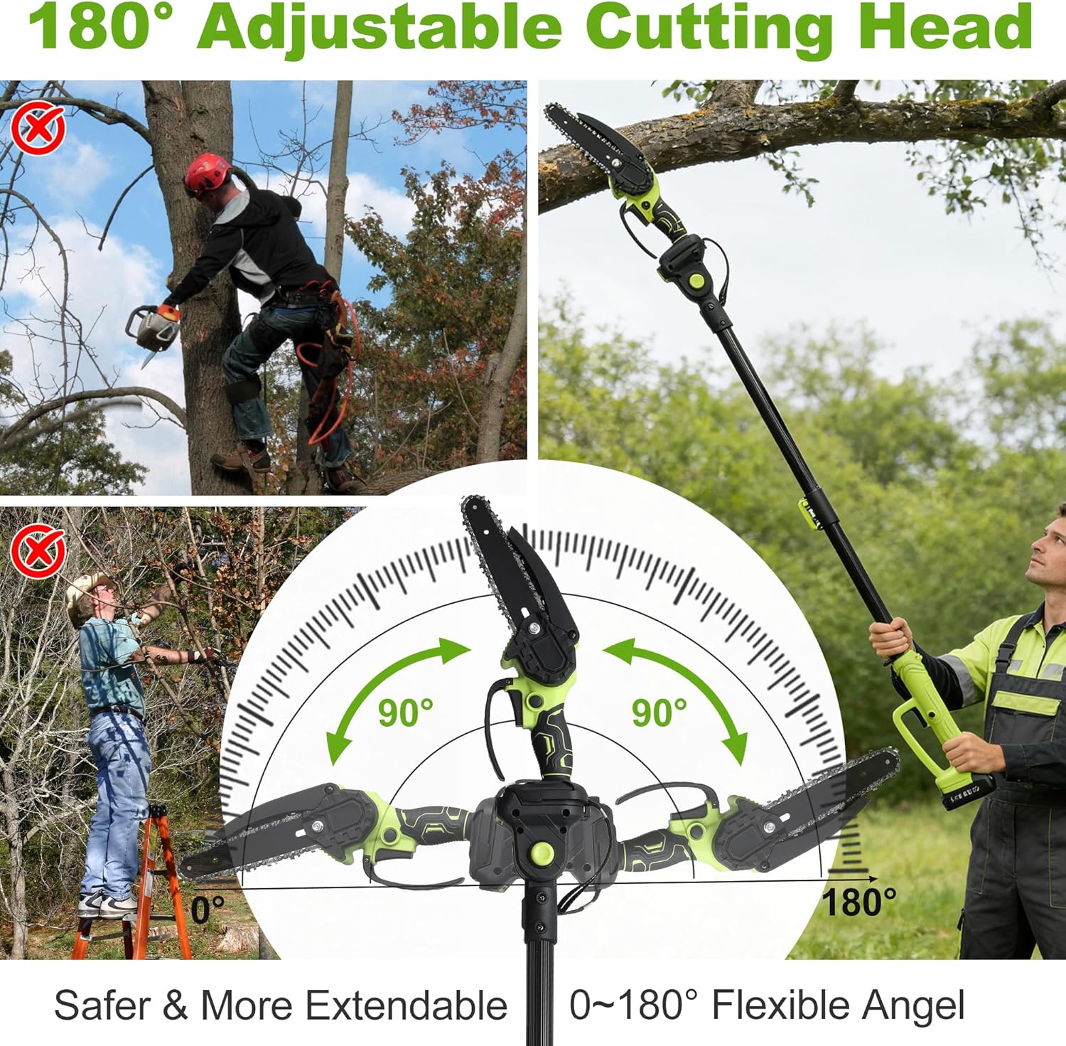 Electric Pole Saw for Tree Trimming,2-in-1 Pole Saw and Mini Chainsaw,8 Inch Battery Powered Brushless Chainsaw with Extension Pole,Lightweight Tree Trimmer for Branch Limb Cutting,Pruning,Yard Garden