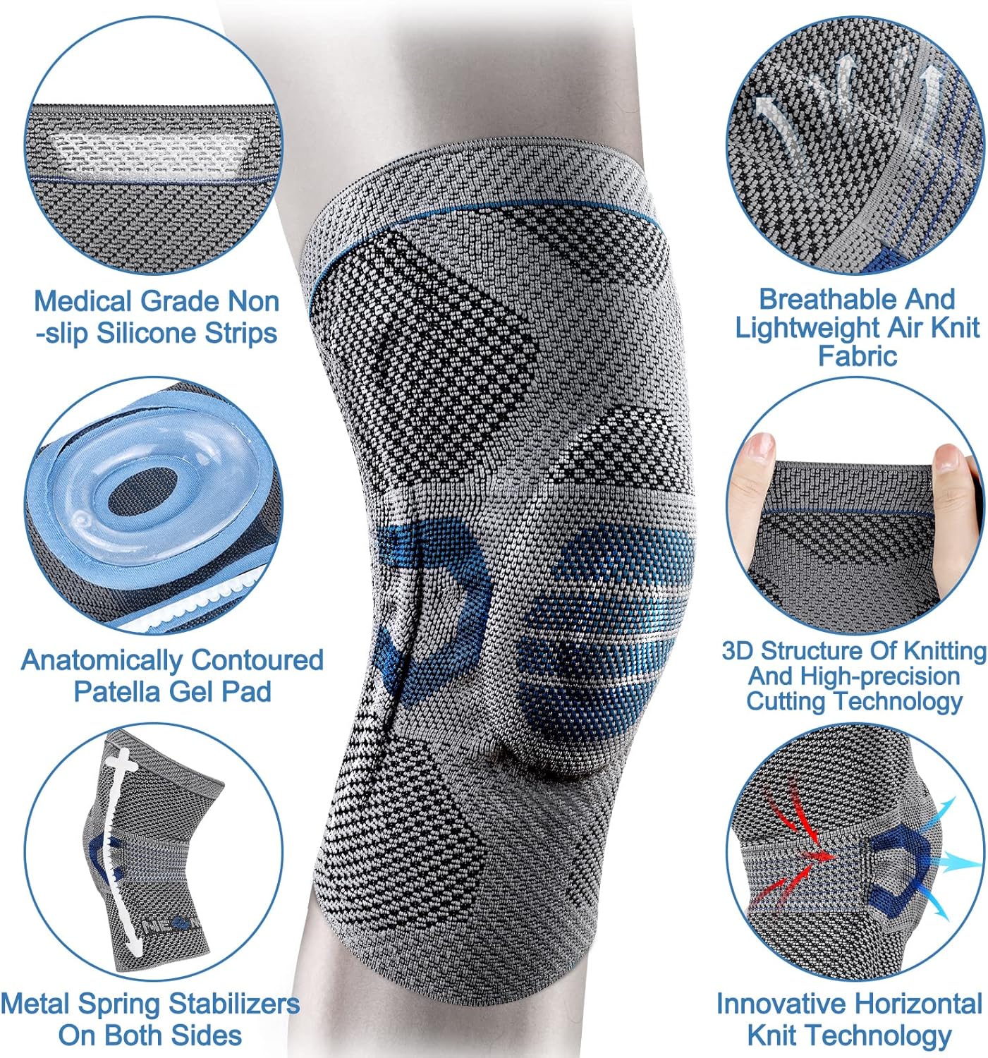 NEENCA Professional Knee Brace, Compression Knee Sleeve with Patella Gel Pad & Side Stabilizers, Knee Support Bandage for Pain Relief, Medical Knee Pad for Running, Workout, Arthritis, Joint Recovery : Health & Household
