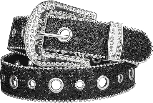 KorhLeoh Rhinestone Belt for Women Men - Sequin Diamond Western