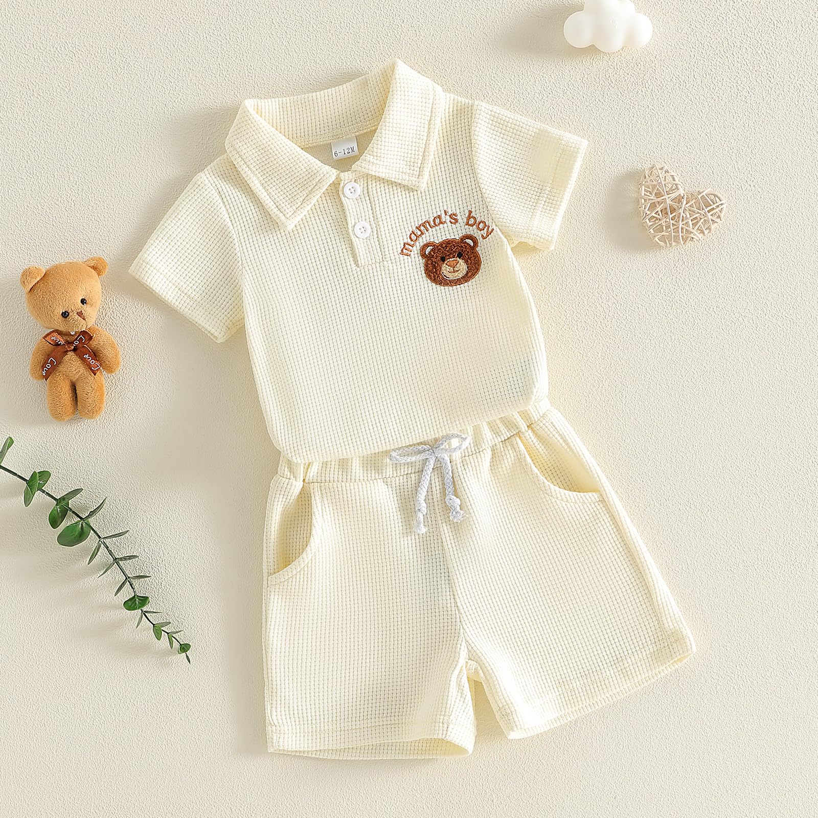 Vêtement Naissance Bébé Garçon Eté Body Ours à Manches Courtes + Short Ensemble 2 Pièces