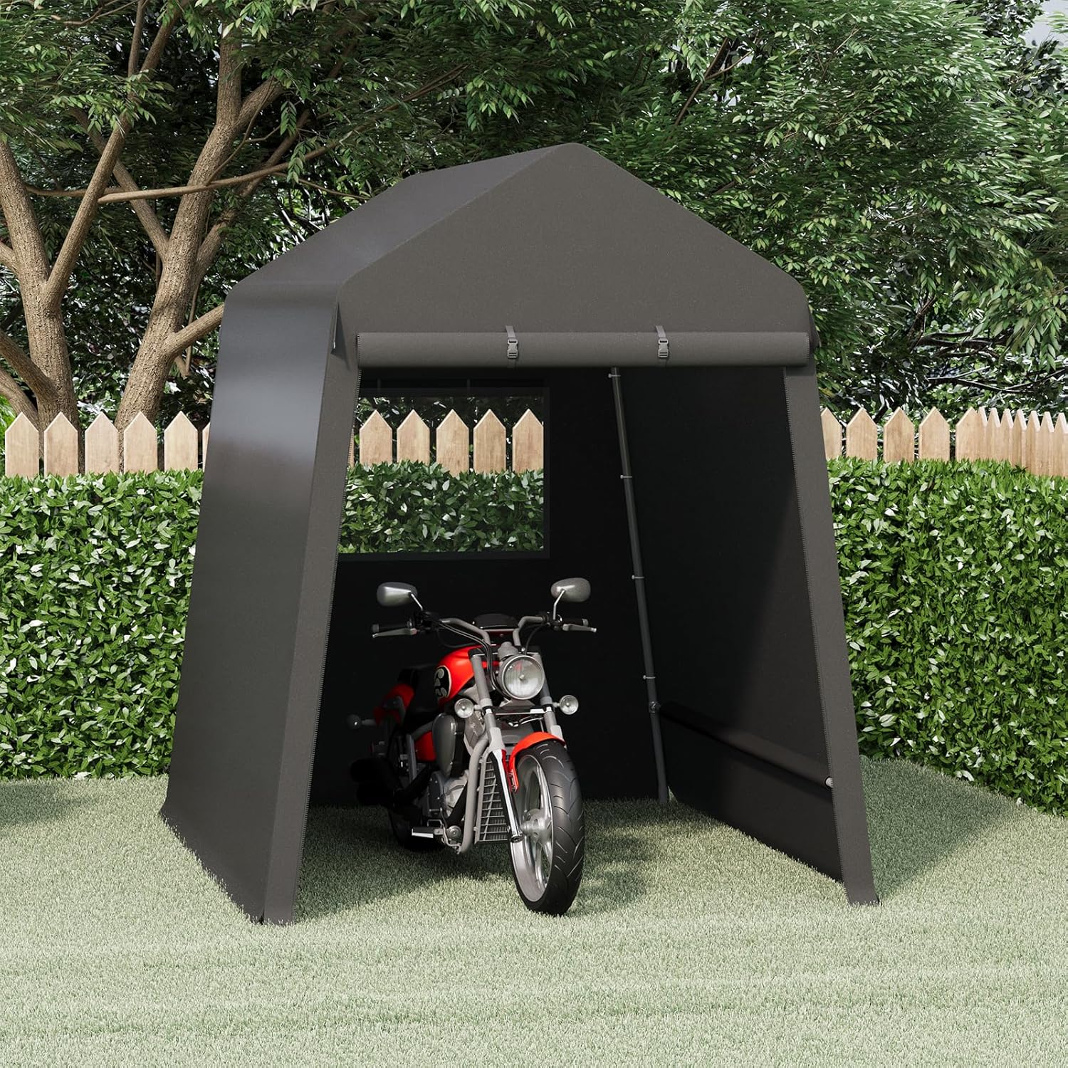 6X8FT Heavy-Duty Portable Outdoor Shelter Shed - Waterproof UV-Resistant Carport with Roll-Up Zipper Doors & Vents, Anti-Snow Motorcycle Garage Tent, Black