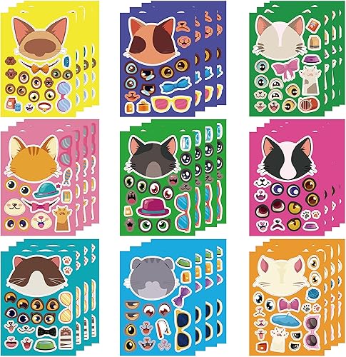 Miniatura 1 de Dorgua Make-a-face - Juego de calcomanías para niños, amantes de los gatos, calcomanías para manualidades, decoración de calcomanías para la cara,