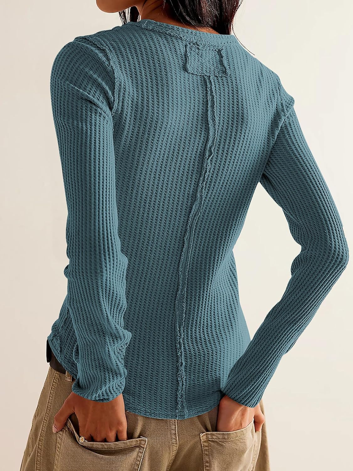 Jar of Love Long Sleeve Shirts for Women Waffle Knit Tops Crew Neck Thermal Shirts Fall Outfits Fahsion Clothes - Image 3