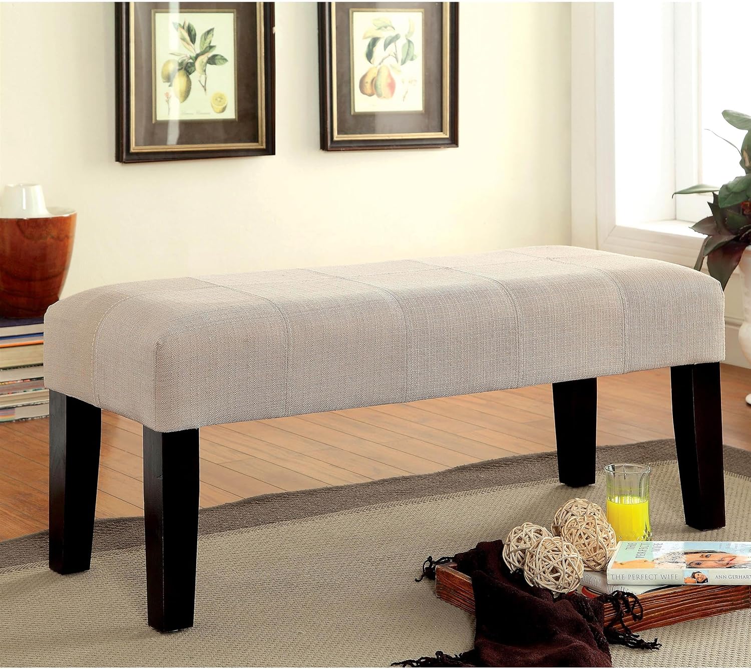 Furniture of America Brandie Upholstered Accent Bench, Ivory