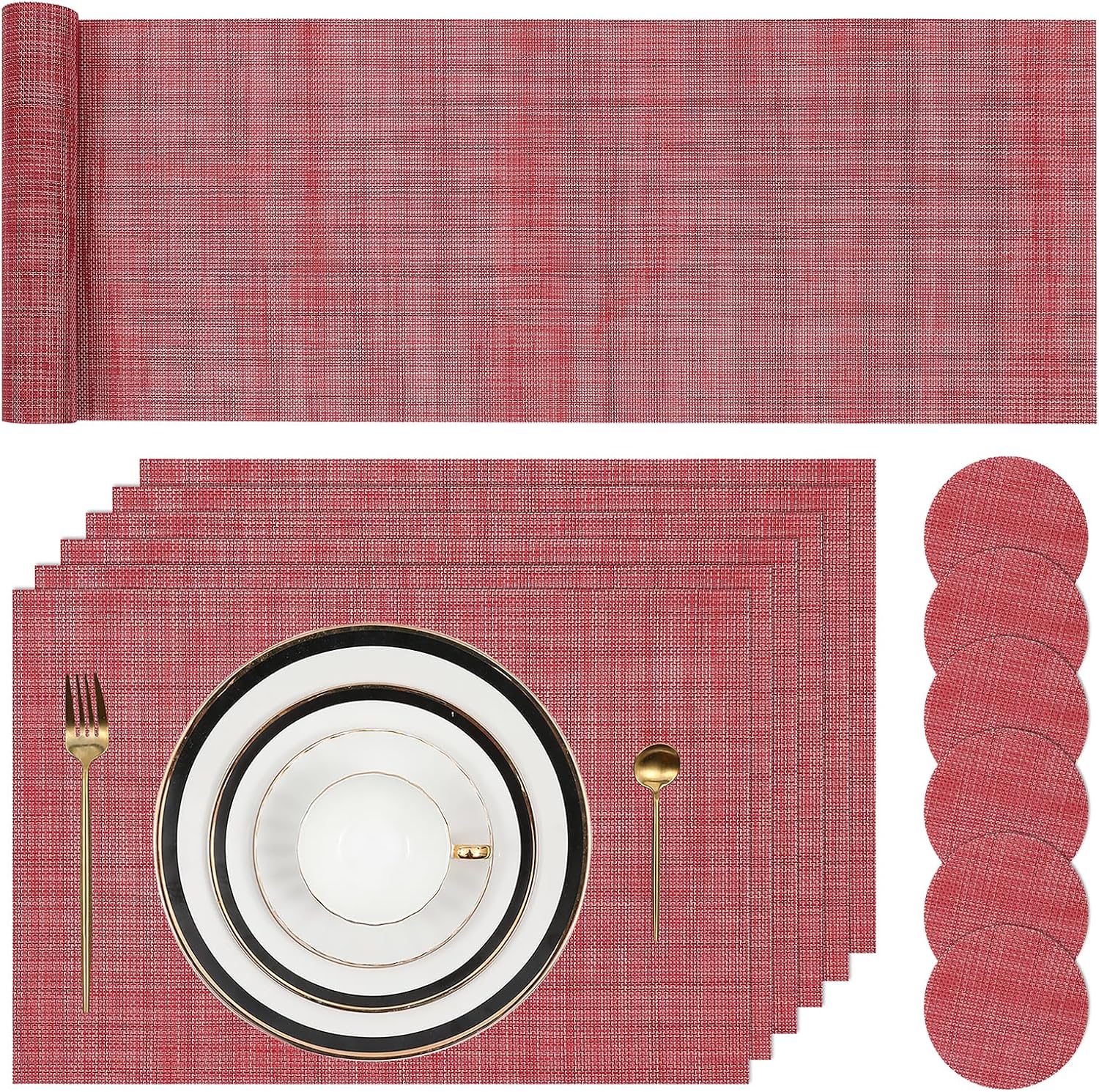Pauwer PVC Table Placemats Set of 6 and Coasters with Non Slip Kitchen