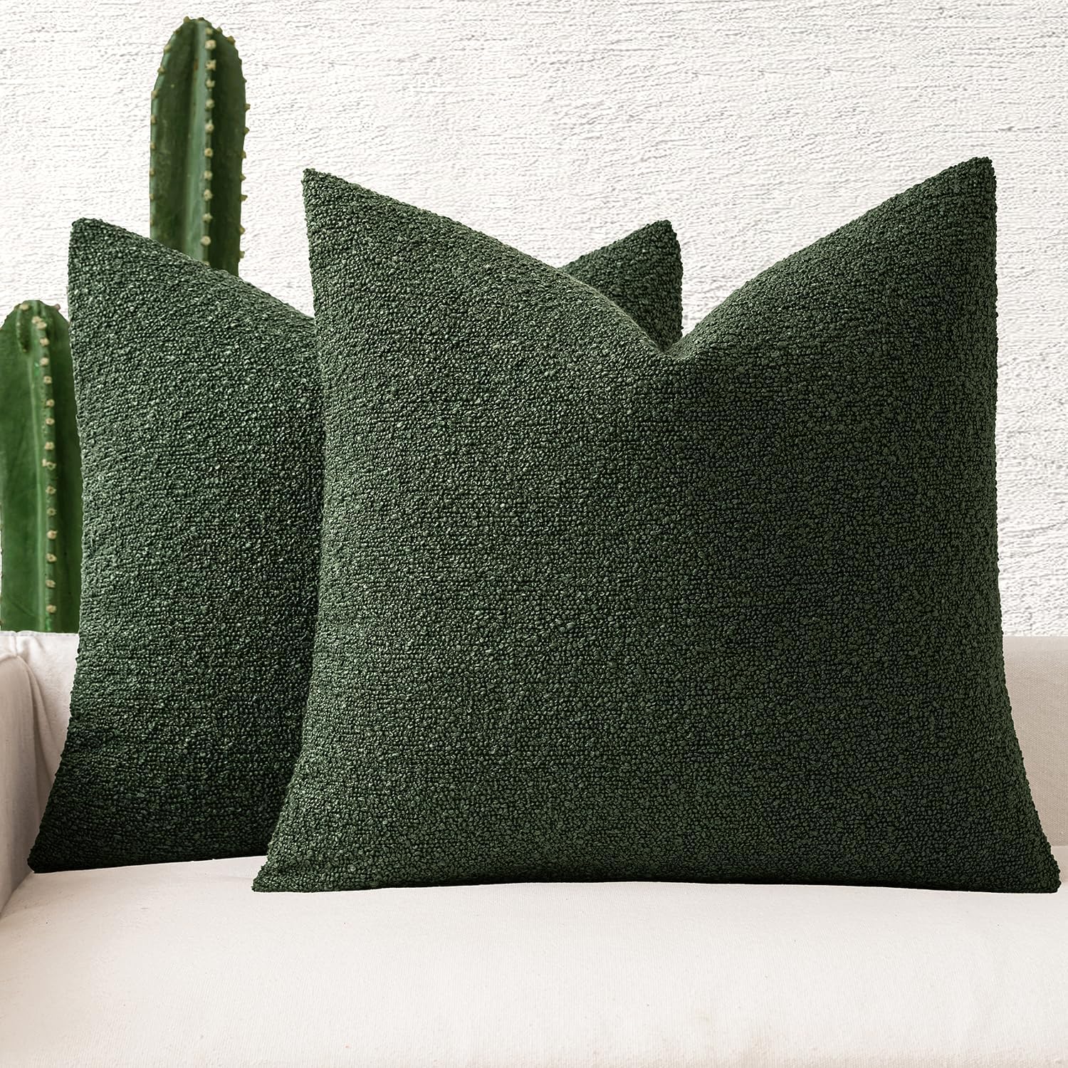 MIULEE 20x20 Inch Decorative Pillow Covers Christmas for Couch Bed Set of 2 Textured Boucle Neutral Throw Pillows Dark Green Accent Solid Cushion Pillowcase Cozy Soft Sofa Livingroom Home Decor